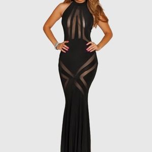 J USA Black Mesh Full Length Gown